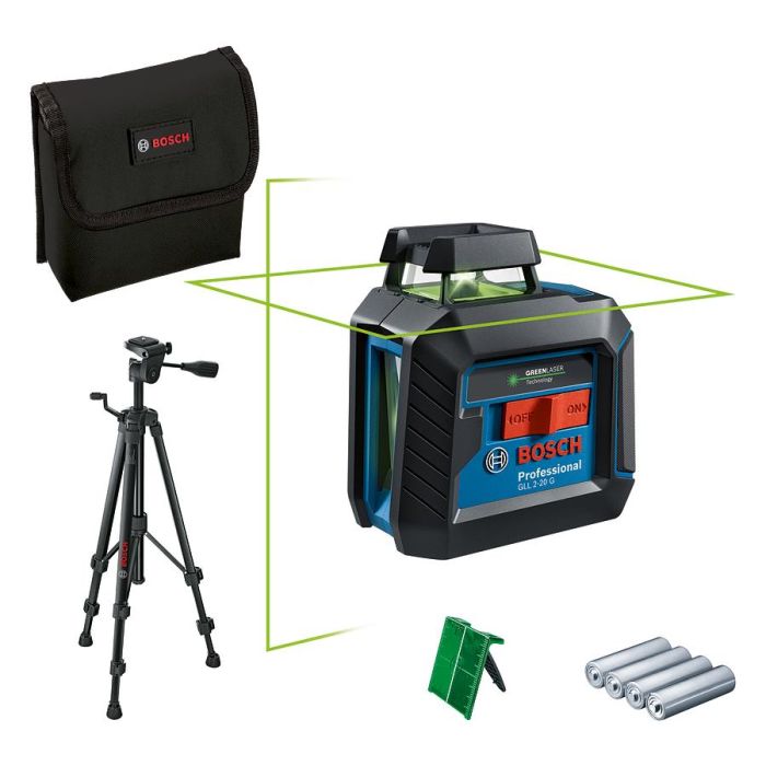 Нівелір лазерний Bosch Professional GLL2-20G + BT150 до 10м ±0.2мм/м зелений промінь штатив чохол 0.62кг