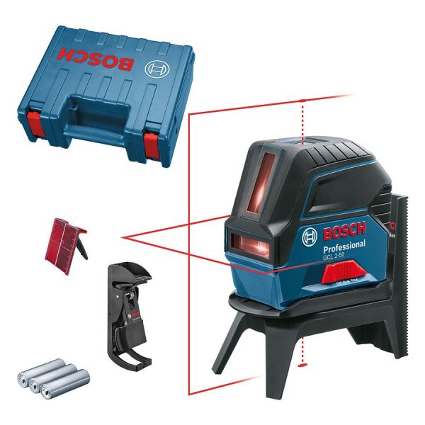 Нівелір лазерний Bosch Professional GCL2-50 до 20м ±0.3мм/м червоний промінь +RM1+BM3 чохол мішеннь кейс IP54 0.6кг