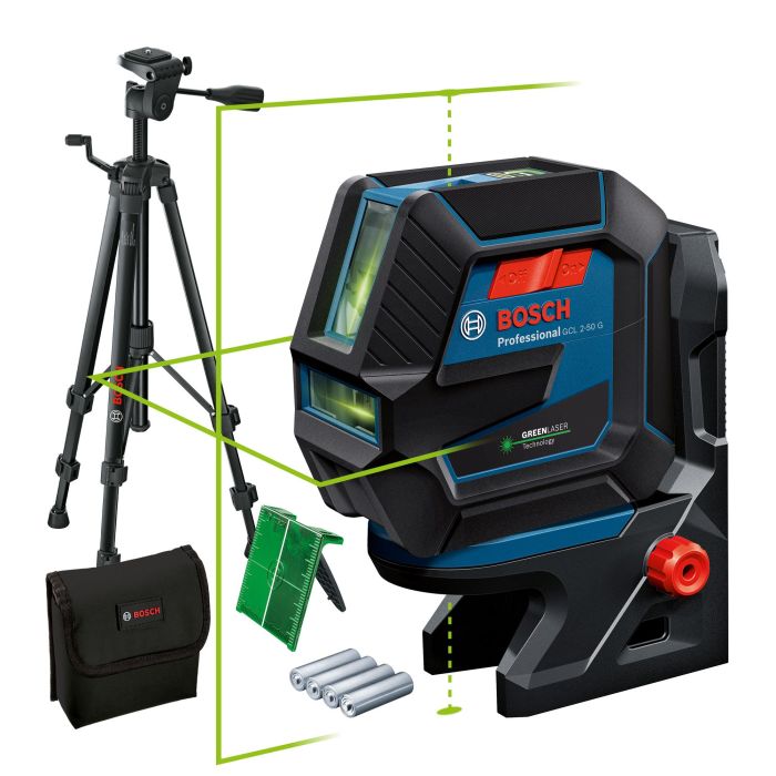 Нівелір лазерний Bosch Professional GCL 2-50 G до 15м ±0.3мм/м зелений промінь з штативом BT 150 тримачем RM 10 чохлом мішенню 0.58кг