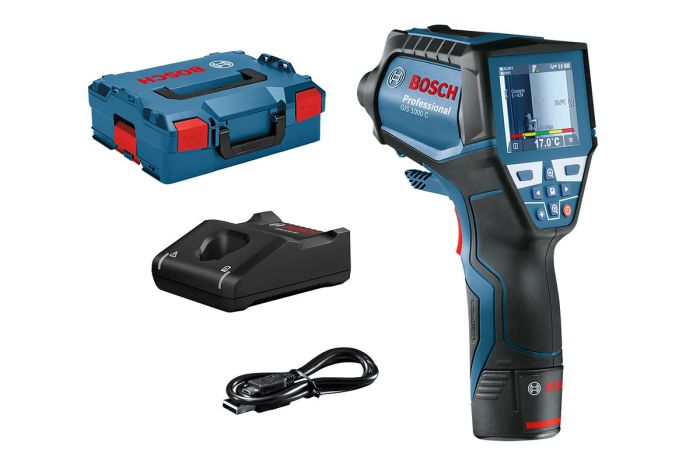 Термодетектор акумуляторний Bosch Professional GIS 1000 C, 12В, акб 1х2А·год, -40°C…+1000°C, ±1.0°C, IP54, 0.1–5м, 0.54кг, кейс