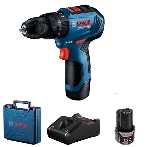 Шурупокрут-дриль ударний акумуляторний Bosch Professional GSB 12V-30 12В 2х2А·год 18·30Нм 0-420·1600об/хв кейс 0.82кг