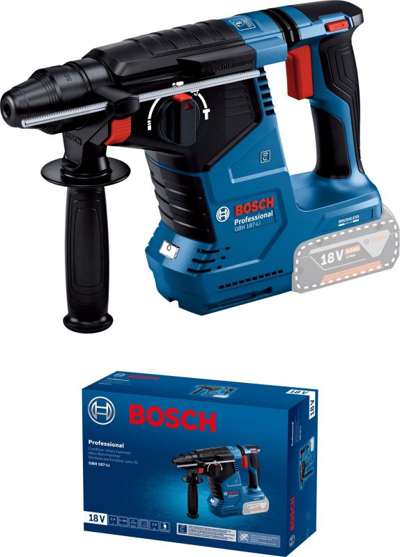 Перфоратор акумуляторний Bosch Professional GBH 187-LI SDS-Plus 18В 2.4Дж 2.9кг без АКБ та ЗП