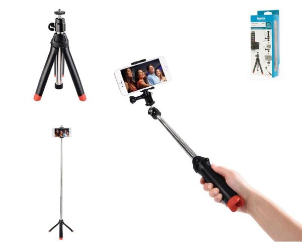 Універсальний монопод/ штатив для смартфонів, фотокамер Hama, GoPro, "Multi 4in1", 20-90 см, колір чорний