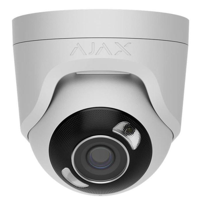 IP-Камера дротова Ajax TurretCam HL white, 8мп, 2.8мм, гібридне підсвічування IR 50м, білий Led 50м, Poe, True WDR, IP 65, ІЧ 50м, аудіо, кут огляду 100° до 110