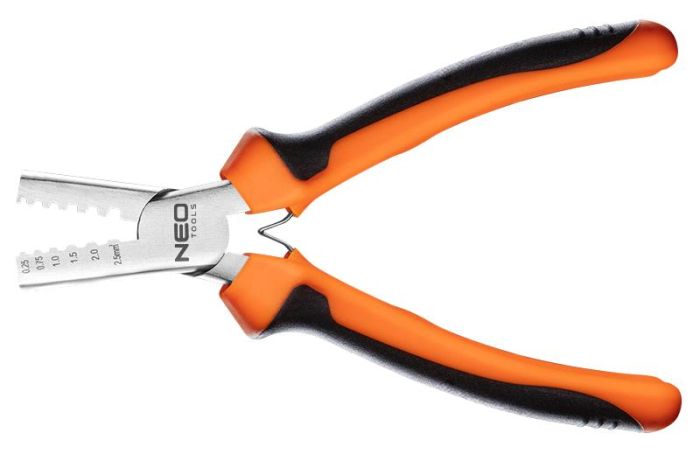 Кліщі обтискні Neo Tools, для обтиску наконечників 0.25-2.5мм2, 140мм