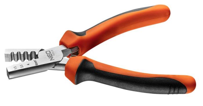 Кліщі обтискні Neo Tools, для обтиску наконечників 1.5-6мм2, 140мм