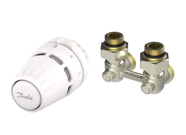Комплект термостатичний Danfoss Regus RA + RLV-KB, H-подібний, нижнє підкл, 1/2", кутовий