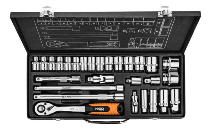 Набір інструментів Neo Tools, набір торцевих головок 1/2", 3/8", 28шт