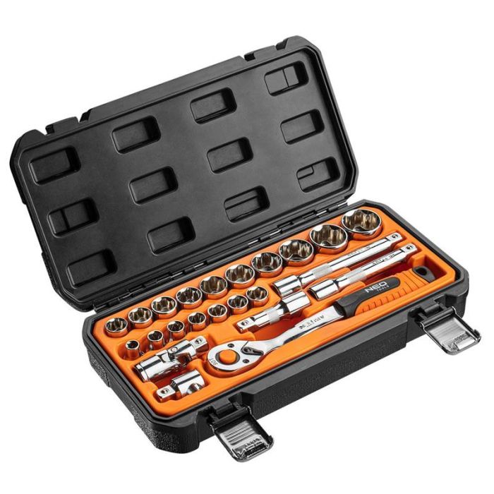 Набір інструментів Neo Tools, Набір торцевих головок 1/2", CrV, 23шт