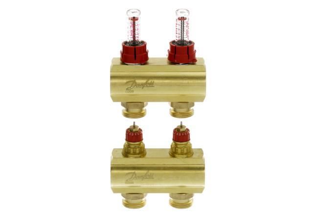 Розподільний колектор Danfoss FHF-F, 2+2 контури, з ротаметрами, латунь