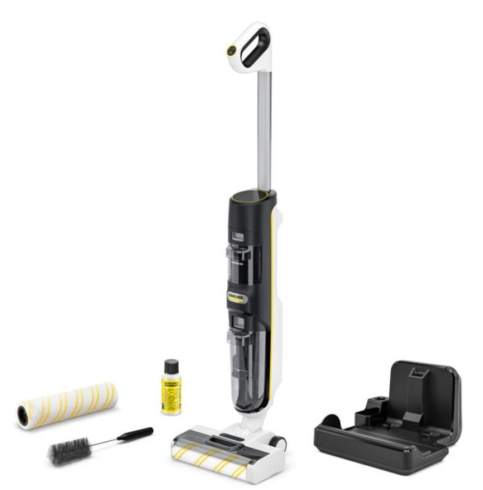 Пилосос karcher безпровідний FCV 4 Dry Extra, вологе прибирання, конт пил -0.45л, вода -0.75л, автон. робота до 45хв, самоочищення, білий