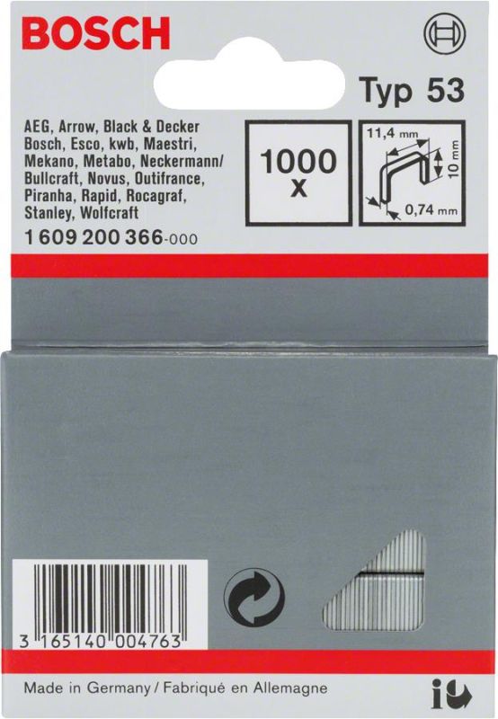 Металеві скоби Bosch Professional тип 53, 10х11.4х0.74мм, 1000шт