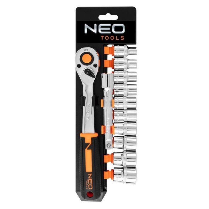 Набір торцевих головок Neo Tools, 1/2", тріскачка 90 зубців, CrV, 12шт