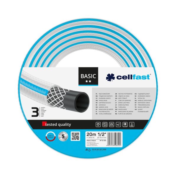 Шланг садовий Cellfast BASIC 1/2" 20м 3 шари до 25бар -20…+60°C