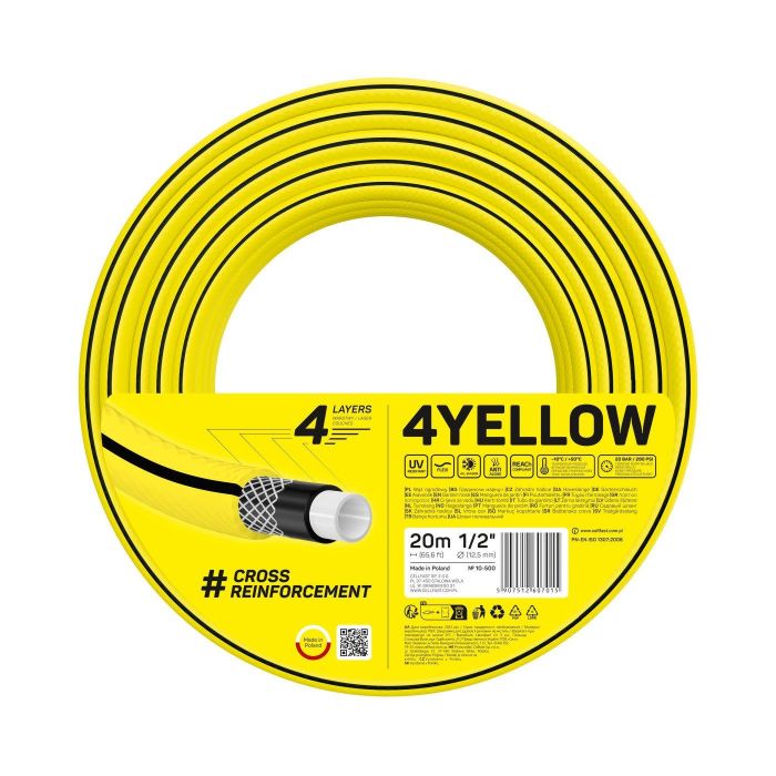 Шланг садовий Cellfast 4YELLOW 1/2" 20м 4 шари до 20бар -10…+50°C