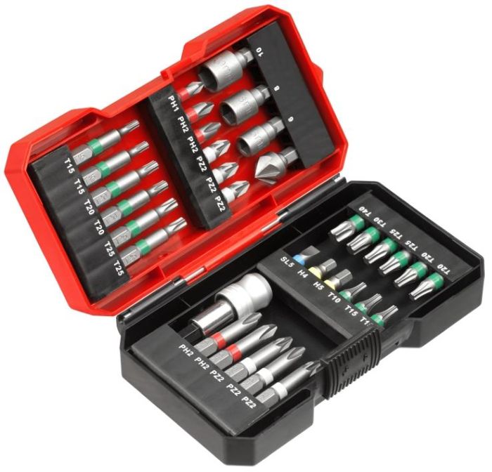 Біти Einhell KWB, 1/4", бітотримач, торцеві головки 3шт, зенківка, SL,PH,PZ,H,T, кейс набір 34шт