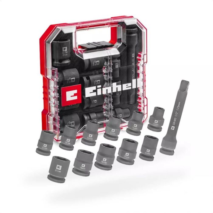 Набір ударних торцевих головок Einhell 40мм 1/2" 10-21 мм 12шт кейс 0.78кг