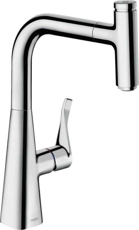 Змішувач для кухні Hansgrohe Metris Select, довж.виливу - 222мм, поворотний, витяжний, важіль + кнопка, хром