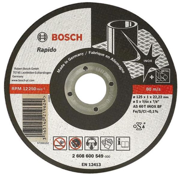 Круг Bosch Inox-Rapido, вiдрiзний, прямий, 125Х1 мм.