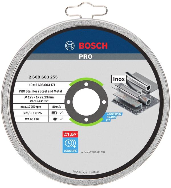 Диск відрізний Bosch Professional Stand для металу, 125х1.0х22.2мм, 10шт