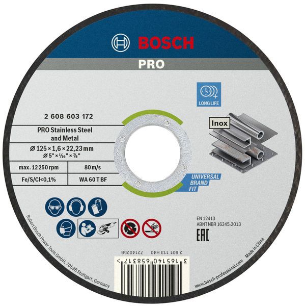 Диск відрізний Bosch Professional Stand для нержавіючої сталі 125x1.6x22.23мм, 10шт