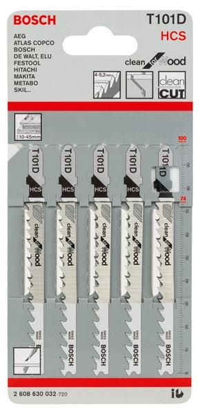 Полотно пиляльне для електролобзика Bosch Professional по дереву T101D, 5шт