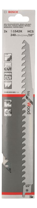 Полотно пиляльне для шабельної пилки Bosch Professional по дереву, S 1542 K, 3TPI, 2шт