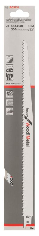 Полотно пиляльне для шабельної пилки Bosch Professional по дереву та металу, S 1411 DF, 6TPI, 2шт