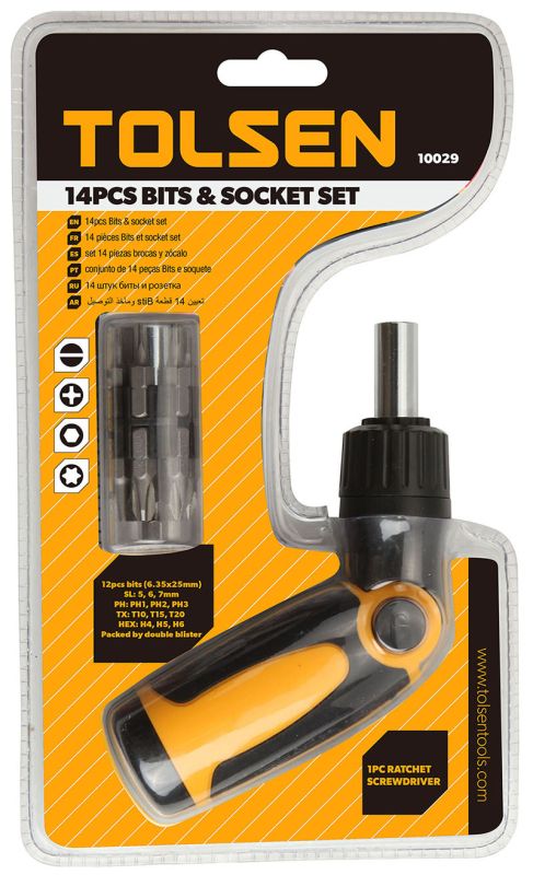 Біти Tolsen, 1/4", бітотримач, SL,PH,TX,HX, CrV, набір 4шт