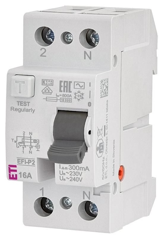 Реле диференційне ETI, (ПЗВ) 2р EFI-P2 16/0,3 тип AC (10kA)