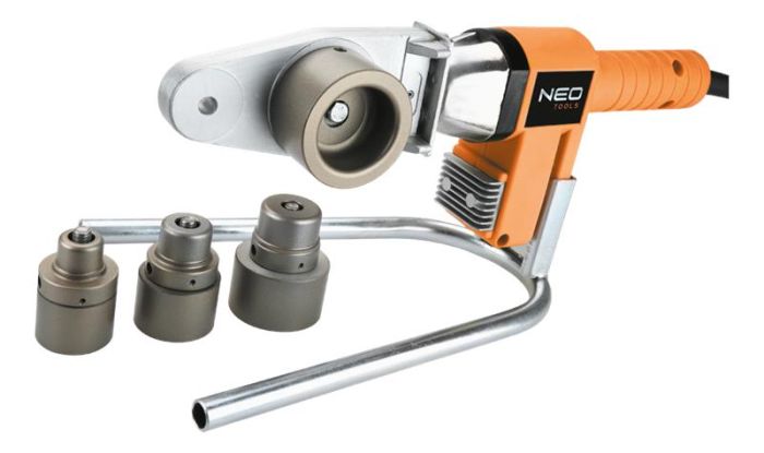 Паяльник для пластикових труб Neo Tools 220В 650Вт 260°C насадки 20 25 32 40мм стійка кейс