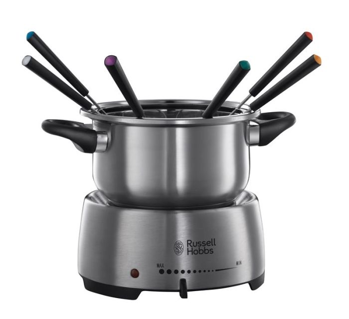 Електричне фондю Russell Hobbs Fiesta, ємність 2л, 1200Вт, 6 виделок в комплекті, нерж. сталь, сірий