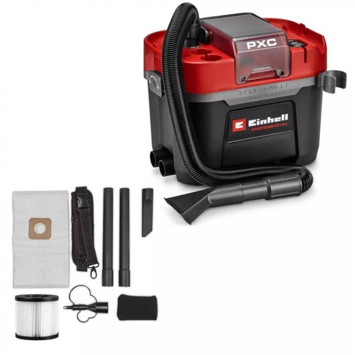 Пилосос професійний акумуляторний Einhell Professional TP-VC 18/10 Li BL 18В 130мбар контейнер 10л вологе/сухе прибирання Dust Class L 3.05кг без АКБ та ЗП