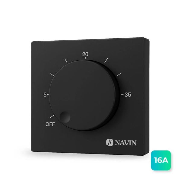 Терморегулятор Navin EH84BM-16A 5...35 °C для теплої підлоги механічний накладний дротовий датчик 16A 230В чорний