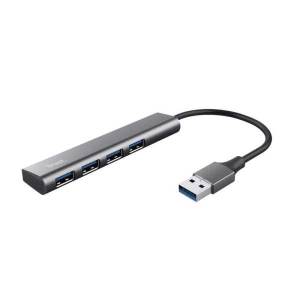 Хаб Trust Halyx USB-A > 4xUSB-А 3.2, Алюміній, 0.1м, Сірий
