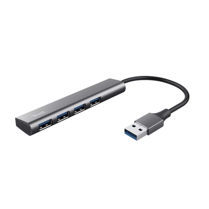 Хаб Trust Halyx USB-A > 4xUSB-А 3.2, Алюміній, 0.1м, Сірий