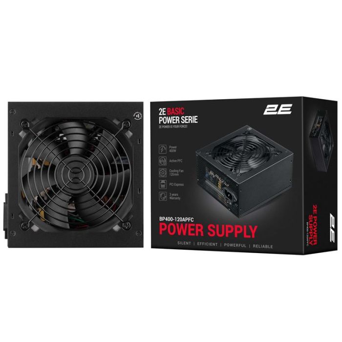 Блок живлення 2E Basic Power  (400W), >80%, 120мм, 1xMB 24pin(20+4), 1xCPU 8pin(4+4), 3xMolex, 4xSATA, 1xPCIe 8pin(6+2)