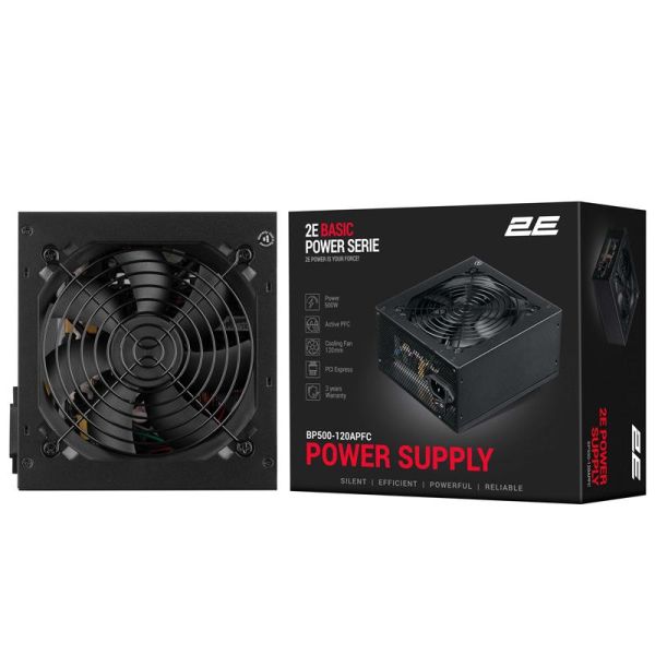 Блок живлення 2E Basic Power  (500W), >80%, 120мм, 1xMB 24pin(20+4), 1xCPU 8pin(4+4), 3xMolex, 4xSATA, 2xPCIe 8pin(6+2)