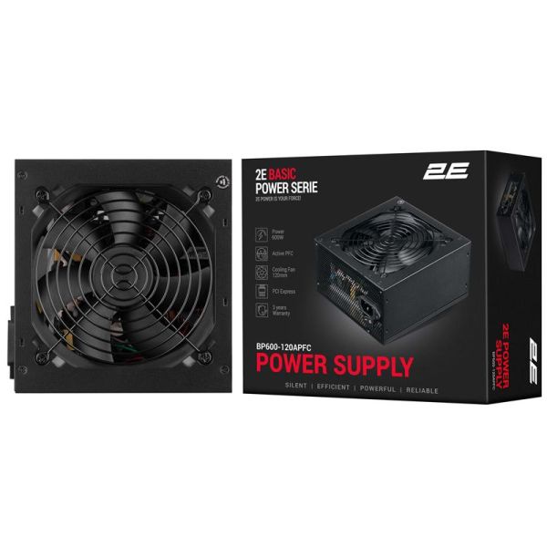 Блок живлення 2E Basic Power  (600W), >80%, 120мм, 1xMB 24pin(20+4), 1xCPU 8pin(4+4), 3xMolex, 4xSATA, 2xPCIe 8pin(6+2)