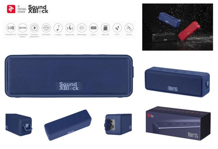 Портативна акустична система 2E SoundXBlock 20Вт, BT 5.0, MP3 TWS, IPX7, Синій