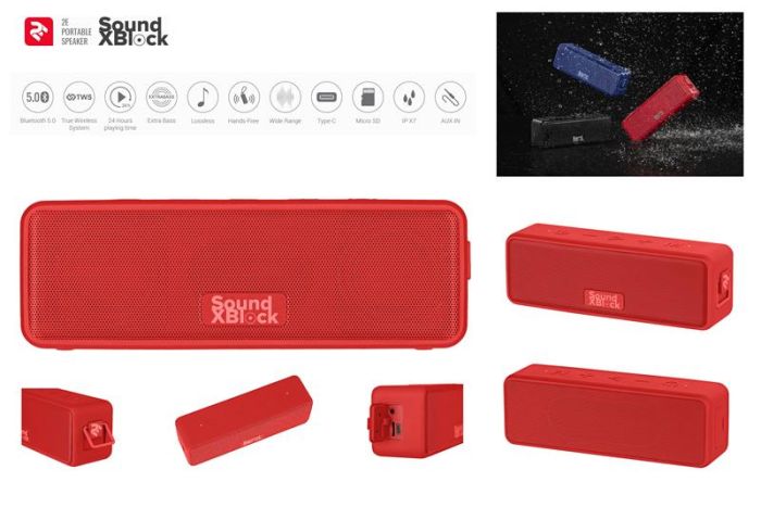 Портативна акустична система 2E SoundXBlock 20Вт, BT 5.0, MP3 TWS, IPX7, Червоний
