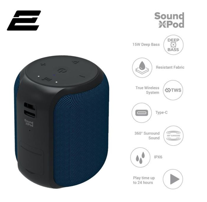 Портативна акустична система 2E SoundXPod 15Вт, BT 5.3, TWS, IPX6, Синій