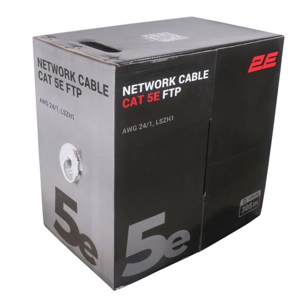 Кабель "вита пара" 2E CAT 5e, FTP, 305м, AWG 23/1, LSZH-1, сірий
