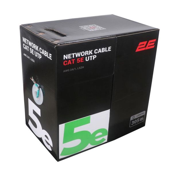Кабель "вита пара" 2E CAT 5e, U-UTP, 305м, AWG 24/1, LSZH, зелений