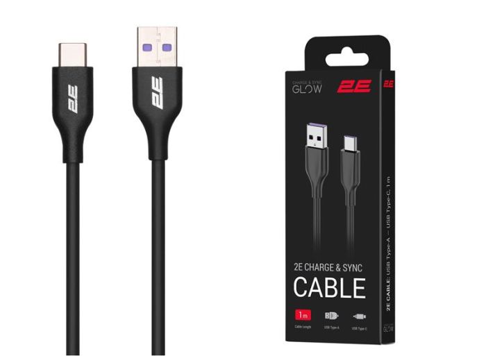 Кабель 2E USB-A > USB-C заряджання/синхронізації 15Вт, 1м, чорний