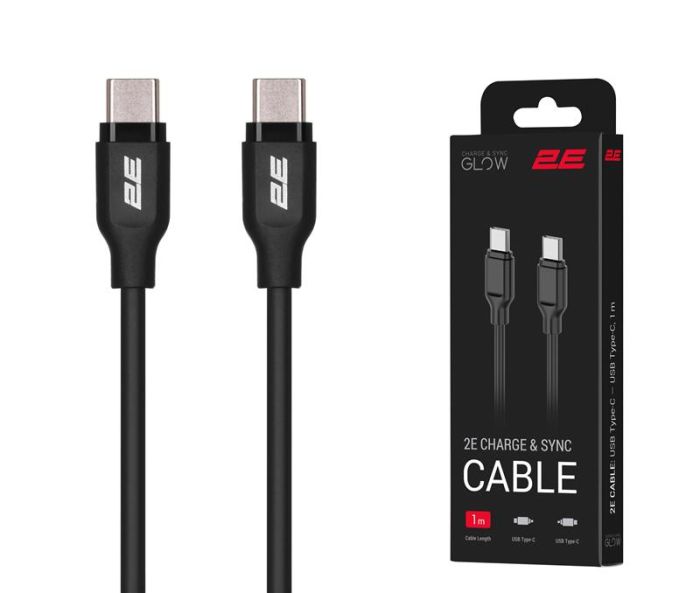 Кабель 2E USB-C > USB-C заряджання/синхронізації 60Вт PD, 1м, чорний