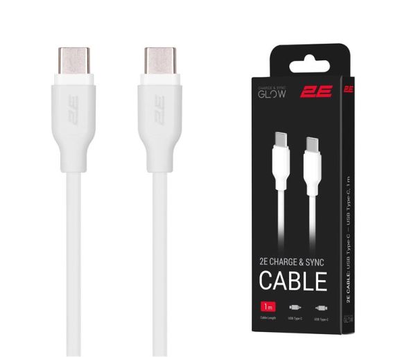 Кабель 2E USB-C > USB-C заряджання/синхронізації 60Вт PD, 1м, білий