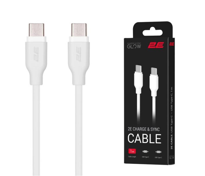 Кабель 2E USB-C > USB-C заряджання/синхронізації 60Вт PD, 1м, білий