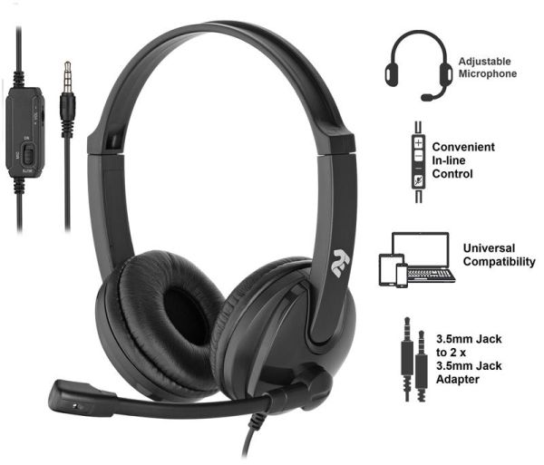 Гарнітура ПК стерео On-ear 2E CH12 mini-jack, omni-mic, 1.2м, чорний
