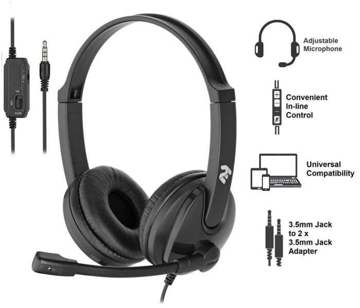 Гарнітура ПК стерео On-ear 2E CH12 mini-jack, omni-mic, 1.2м, чорний